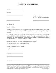 Cease and Desist Letter for Original Creditors